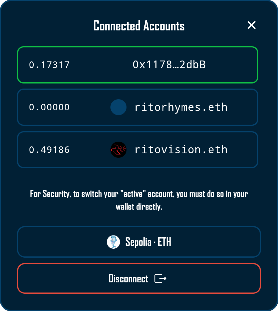 AccountModal showing expanded wallet information and options