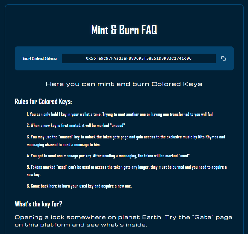 Instructions component rendered on the mint screen