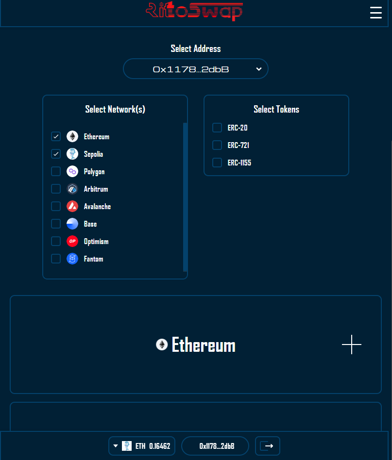 RitoSwap Portfolio UI showing multi-chain asset UI