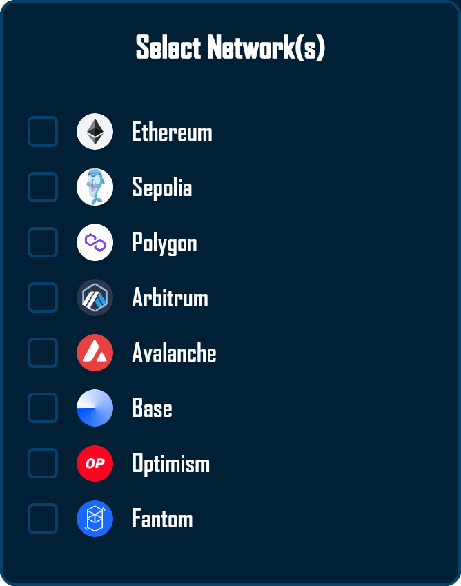 A list of chains with empty checkmark fields next to each