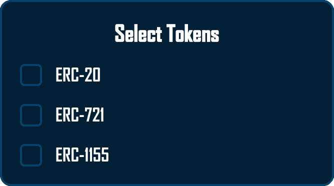 A list of token types with empty checkmark fields next to each